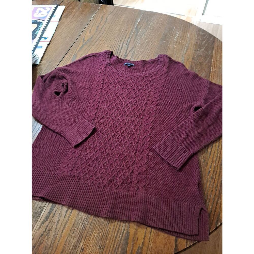 XL American Eagle Burgandy Long Sleeve Round Neck Knit Pullover Sweater